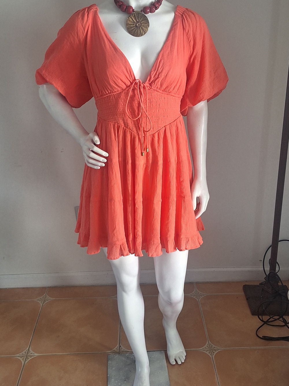 Minimalist Style Free People Mini Dress in Bright Orange Sz M 100% Viscose NWT